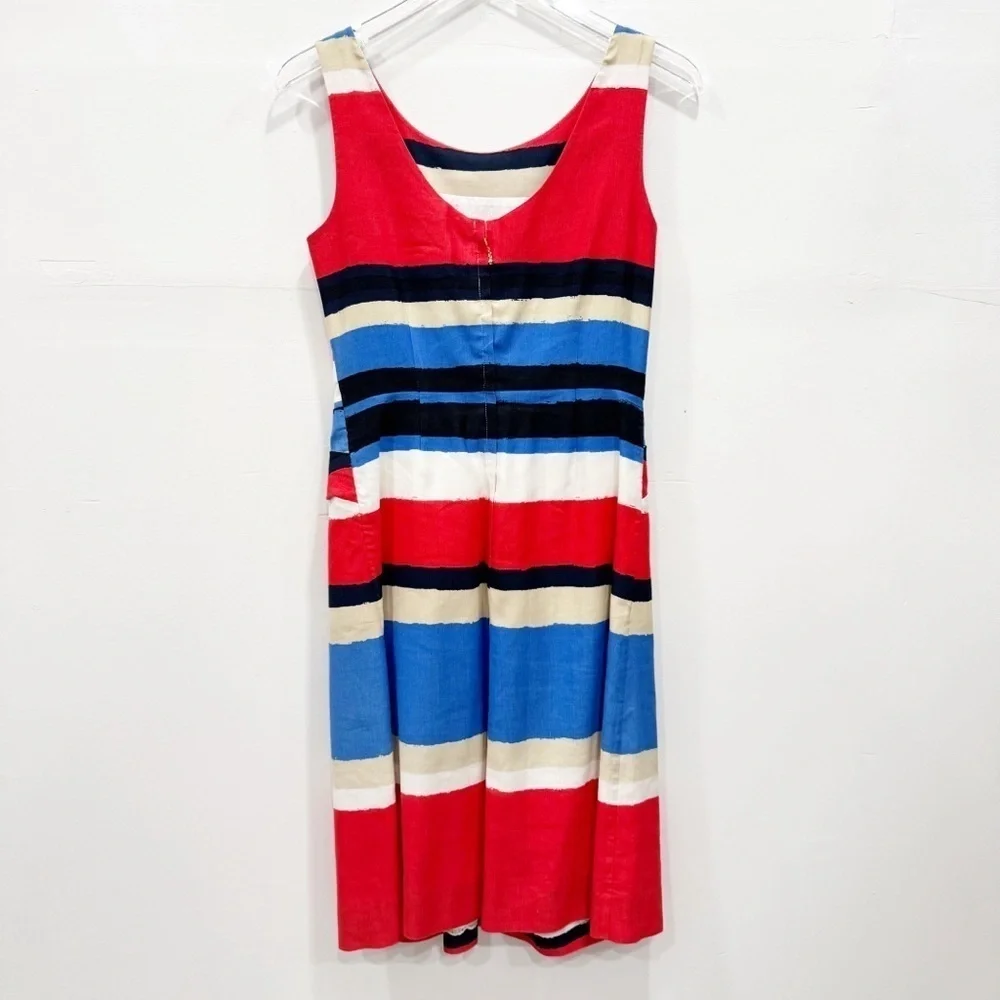 Kate Spade Jillian Stripe Sleeveless Dress Linen Cotton Bow Front Size 4